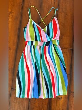 Waverly Grey Multicolor Striped Pleated Mini Dress